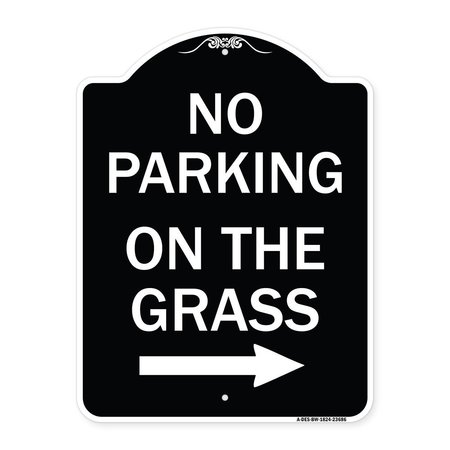 SIGNMISSION No Parking on Grass W/ Right Arrow Heavy-Gauge Aluminum Architectural Sign, 24" x 18", BW-1824-23686 A-DES-BW-1824-23686